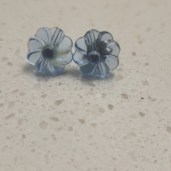 Light Blue Flower Post Earrings - Picture 1 of 2